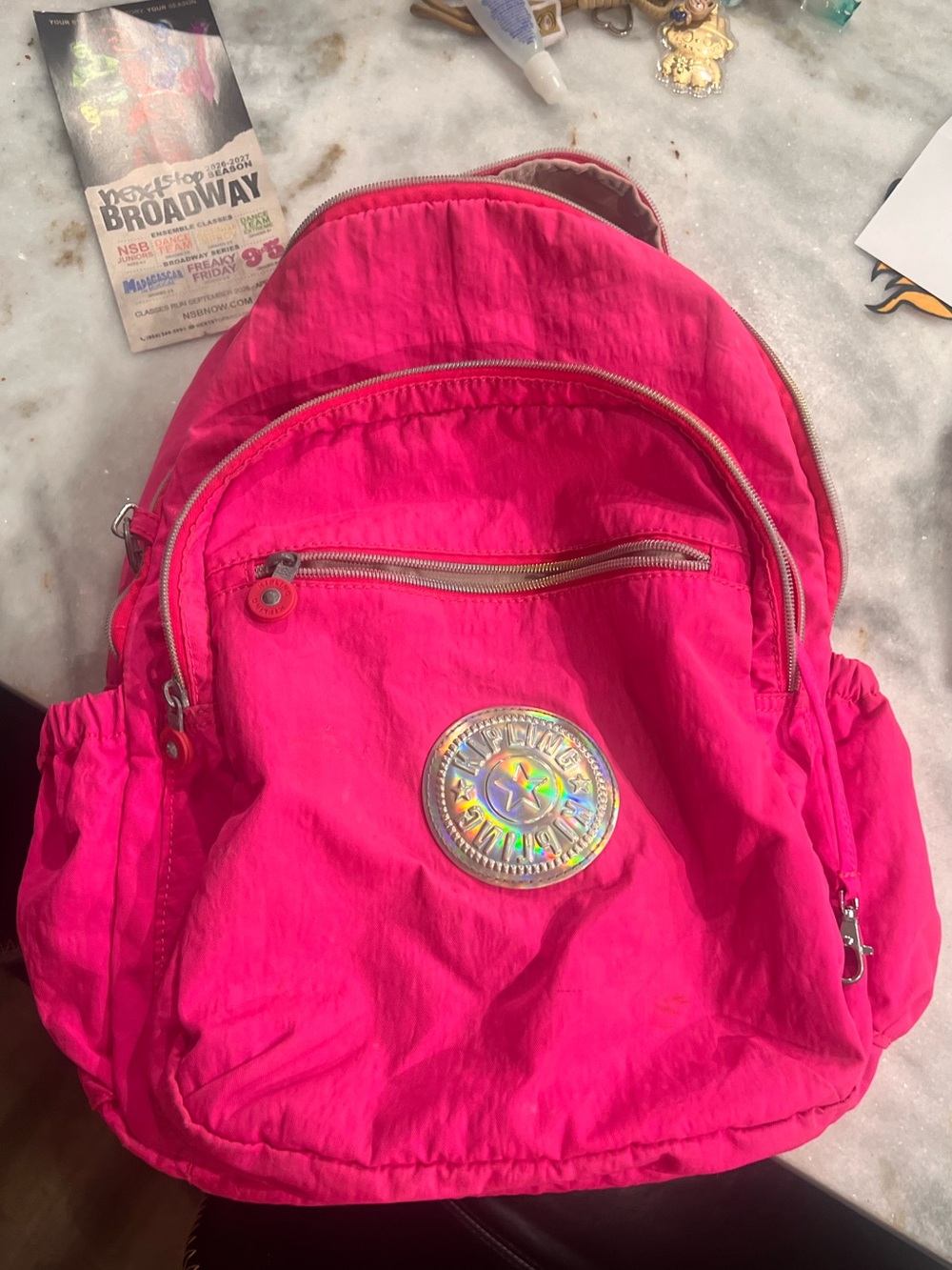 Kipling Hot Pink Kids Backpack with Holographic Logo